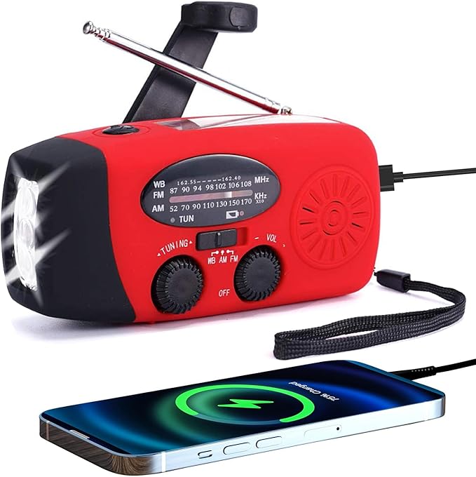 Solar & Hand Crank Radio with LED Flashlight and phone charger